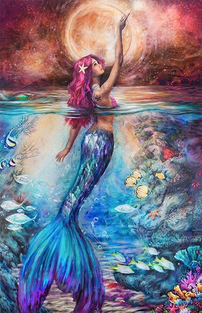 مجموعة رسم الماس 5D من دياموند كرافتز - لوحات مرسومة بالأرقام مع خرز الراين للتطريز والتصميم الفني لتزيين جدران المنزل - حورية البحر 118x158 سم