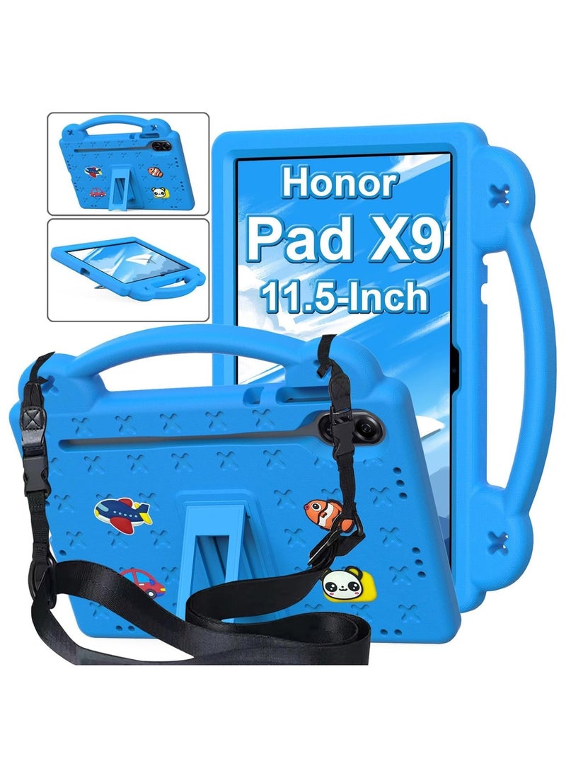 VKL - حافظة متوافقة مع Honor Pad X9 11.5 بوصة 2023، ملحقات DIY للأطفال، حافظة مقاومة للصدمات مع [حامل أقلام] [حزام الكتف] [حامل المقبض] (أزرق سماوي) - Image 1