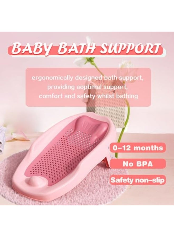 دعم استحمام الأطفال، دعم للاستحمام في حوض الاستحمام أو الحوض مقاوم للانزلاق، سجادة مقعد استحمام الأطفال، تصميم مريح للمواليد الجدد، للأطفال من 0 إلى 12 شهرًا (وردي) - Image 2
