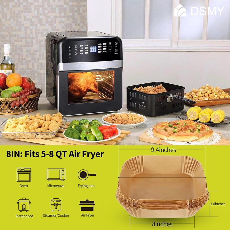DSMY 150 PCS Air Fryer Disposable Paper Liners,8 Inch Square Parchment Disposable Paper Liner for 5-8QT Air Fryer,Baking, Roasting and Microwave, Non-Stick Airfryer Accessories - Image 5