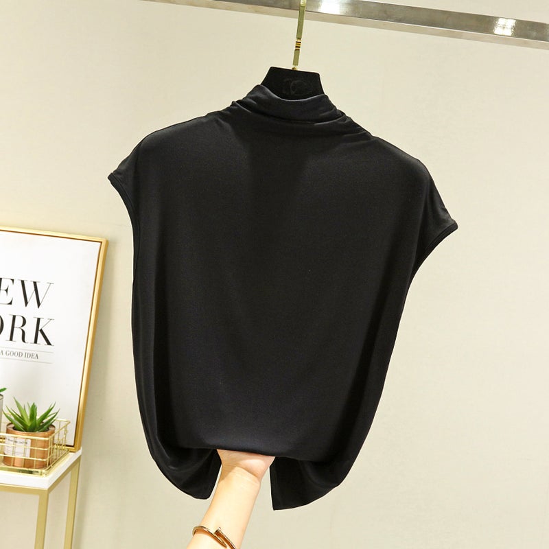 Modal Sleeveless T-shirt Spring and Autumn Interior Western Style Slimming Semi-high Collar Base Shirt Thin All-match Solid Color Top - Image 1