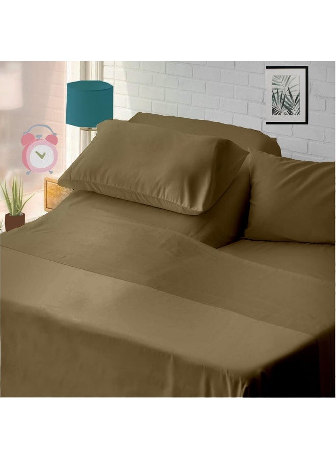 Cottingon Flex Top King Sheets for Sleep Number Bed, 100% Egyptian Cotton- 400 TC Split Top King Sheets for Sleep Number Bed (4 Pcs) Flex Head King 34" Top Split Sheets to fit Upto 16" Deep Mattress (Taupe)  - Image 1