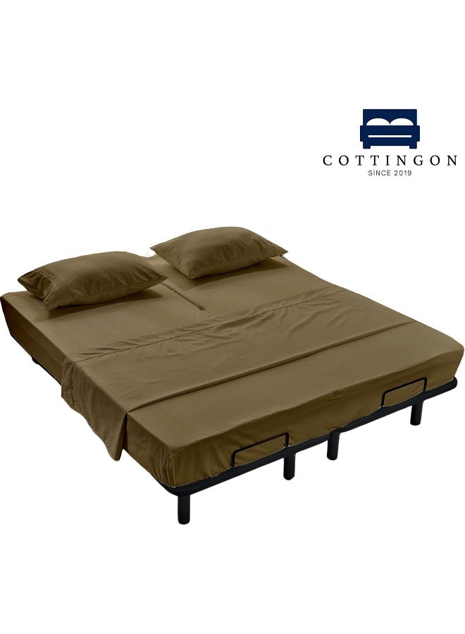 Cottingon Flex Top King Sheets for Sleep Number Bed, 100% Egyptian Cotton- 400 TC Split Top King Sheets for Sleep Number Bed (4 Pcs) Flex Head King 34" Top Split Sheets to fit Upto 16" Deep Mattress (Taupe)  - Image 5