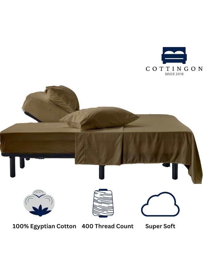 Cottingon Flex Top King Sheets for Sleep Number Bed, 100% Egyptian Cotton- 400 TC Split Top King Sheets for Sleep Number Bed (4 Pcs) Flex Head King 34" Top Split Sheets to fit Upto 16" Deep Mattress (Taupe)  - Image 2