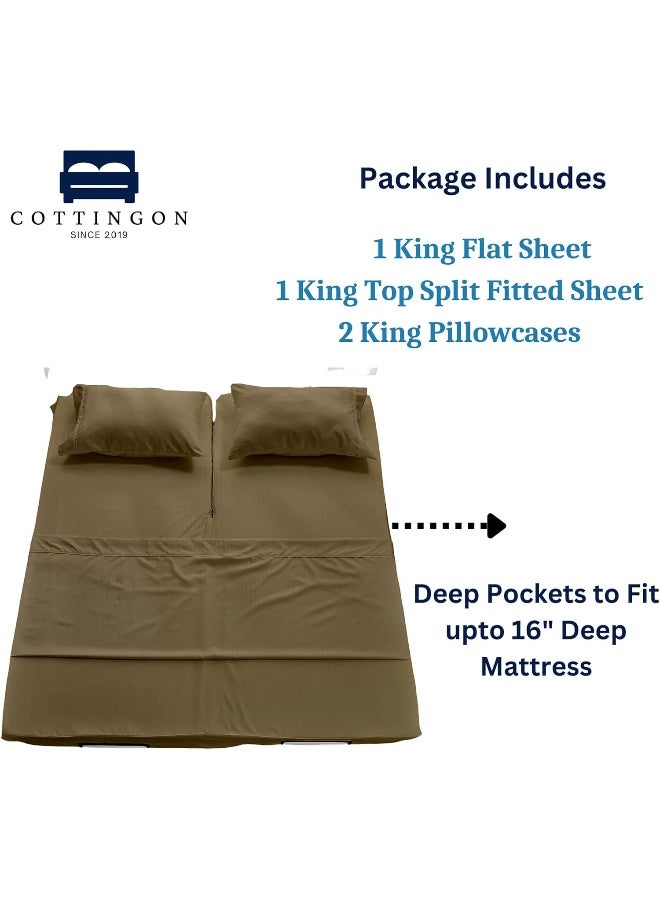 Cottingon Flex Top King Sheets for Sleep Number Bed, 100% Egyptian Cotton- 400 TC Split Top King Sheets for Sleep Number Bed (4 Pcs) Flex Head King 34" Top Split Sheets to fit Upto 16" Deep Mattress (Taupe)  - Image 3