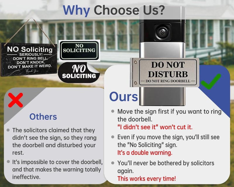 MtMinn Metal Doorbell Cover No Soliciting Sign for House & Front Door, Flipable No Soliciting Sign for Ring Doorbell, Easy to Mount, Great Gift for Home Officers and Exhausted Moms with Sleeping Baby(Left) - Image 5