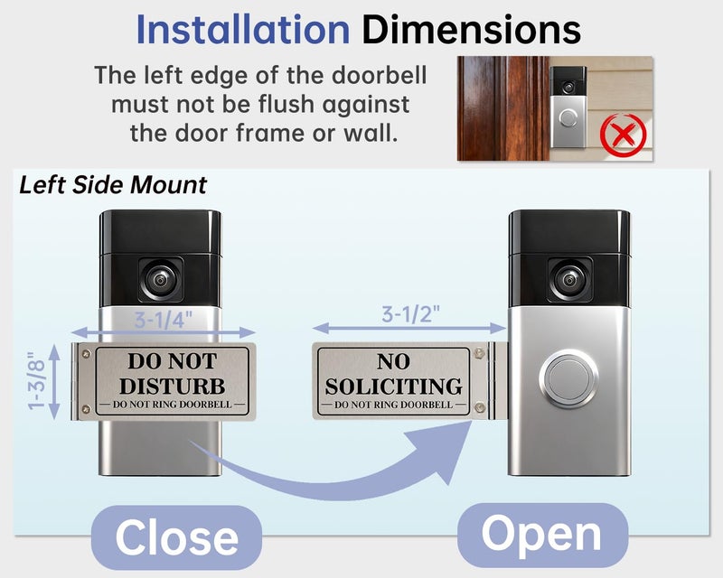 MtMinn Metal Doorbell Cover No Soliciting Sign for House & Front Door, Flipable No Soliciting Sign for Ring Doorbell, Easy to Mount, Great Gift for Home Officers and Exhausted Moms with Sleeping Baby(Left) - Image 2