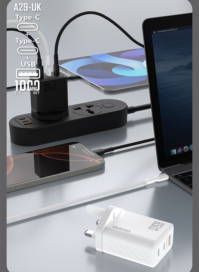 DUDAO 65W GaN 3-Port Super Fast Charger, Compact Laptop Charger Type C Wall Charger, USB + 2*Type-C Power Adapter, 9-Layer Safety Protection, Smart Temperature Control, Compatible with All Phone Models, Tablets, Laptops, Watches - Image 5