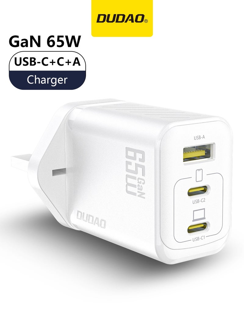 دوداو شاحن سريع GaN بقوة 65 واط – شاحن حائط Type-C مدمج بثلاثة منافذ (USB + 2×Type-C) – شحن آمن بتقنية 9 طبقات، تبريد ذكي، متوافق مع جميع الهواتف، الأجهزة اللوحية، اللابتوبات والساعات - Image 1