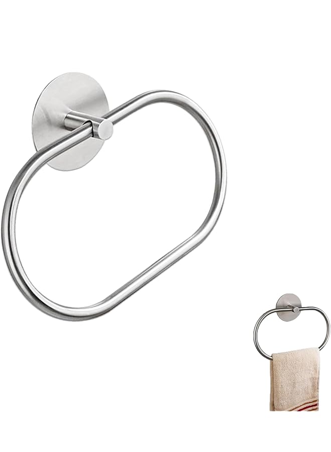 Stainless Steel Towel Ring - Self Adhesive Wall Mount Bathroom Organizer, No Drilling Holder for Kitchen, Modern Silvery Finish, Durable Hand Towel Hanger