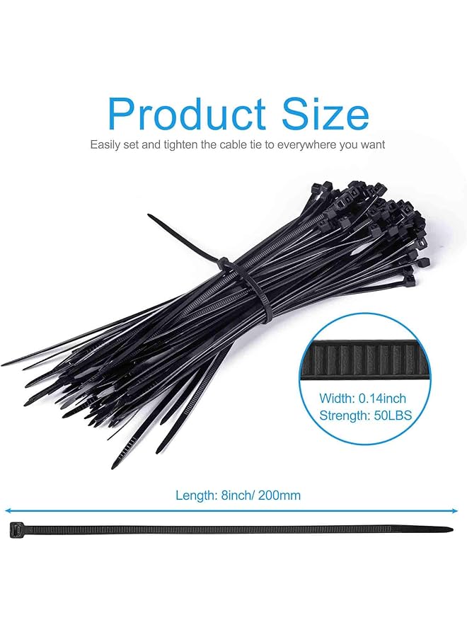 erorex 100 Pack Cable Zip Ties Heavy Duty 8 Inch Premium Plastic Wire Ties With 50 Pounds Tensile Strength Multi Purpose Self Locking Black Nylon Zip Ties For Indoor And Outdoor - Image 3