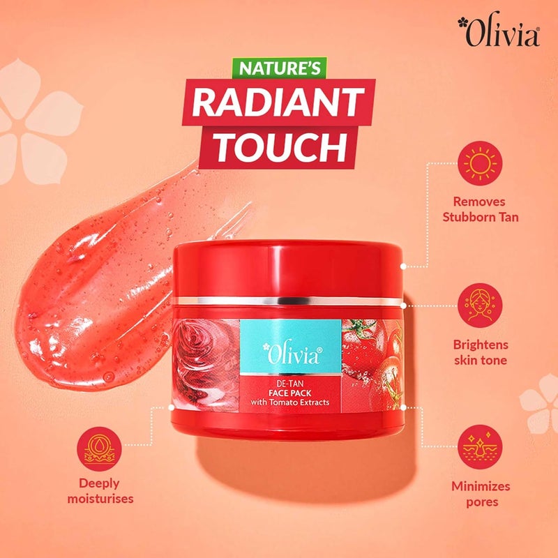 Olivia De Tan Face Pack with Tomato Extracts 50g Tan Removal Face Pack for Women Natural Suntan Remover for Glowing Skin Detan Pack for Women Mask for Radiance Brightening - Image 3