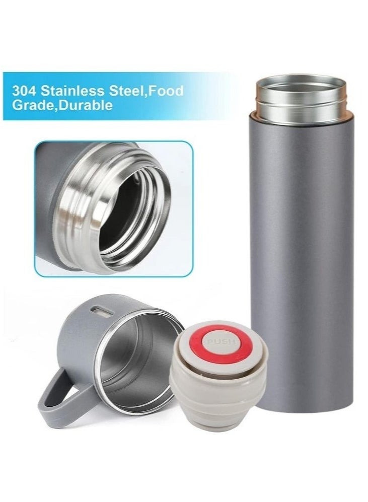 Vacuum Flask مج وترمس حراري أصلي بسعة 500 مل مع ثلاثة اكواب ، زجاجة حرارية ، ترمس شاي وقهوة يحافظ على الحرارة معزول بتفريغ الهواء من الستانلس ستيل 304، مناسب للسفر والمشروبات الساخنة والباردة، ومثالي للأطفال والرضع. يتميز بتصميم مقاوم للتسرب ويعتبر هدية رائعة للاستخدام في الهواء الطلق، المكتب، المنزل، والرياضة، - مج قهوة و نسكافيه وكابتشينو وشاي - مج مناسب لمسند السيارة - مج كوفي- عازل بجدار مزدوج من الستانلس ستيل - كوب حراري معزول بتفريغ الهواء من الستانلس ستيل بجدار مزدوج للشاي والقهوة والسفر - مجموعة ترمس حراري مع تلات كوبايات - زجاجة مياه معزولة بتفريغ الهواء من الستانلس ستيل - طقم قارورة عازلة للحرارة مع 3 اكواب - Image 2