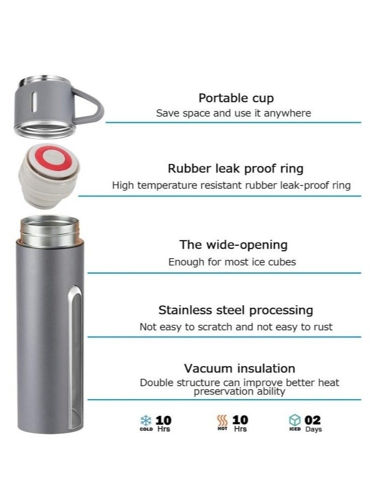 Vacuum Flask مج وترمس حراري أصلي بسعة 500 مل مع ثلاثة اكواب ، زجاجة حرارية ، ترمس شاي وقهوة يحافظ على الحرارة معزول بتفريغ الهواء من الستانلس ستيل 304، مناسب للسفر والمشروبات الساخنة والباردة، ومثالي للأطفال والرضع. يتميز بتصميم مقاوم للتسرب ويعتبر هدية رائعة للاستخدام في الهواء الطلق، المكتب، المنزل، والرياضة، - مج قهوة و نسكافيه وكابتشينو وشاي - مج مناسب لمسند السيارة - مج كوفي- عازل بجدار مزدوج من الستانلس ستيل - كوب حراري معزول بتفريغ الهواء من الستانلس ستيل بجدار مزدوج للشاي والقهوة والسفر - مجموعة ترمس حراري مع تلات كوبايات - زجاجة مياه معزولة بتفريغ الهواء من الستانلس ستيل - طقم قارورة عازلة للحرارة مع 3 اكواب - Image 3