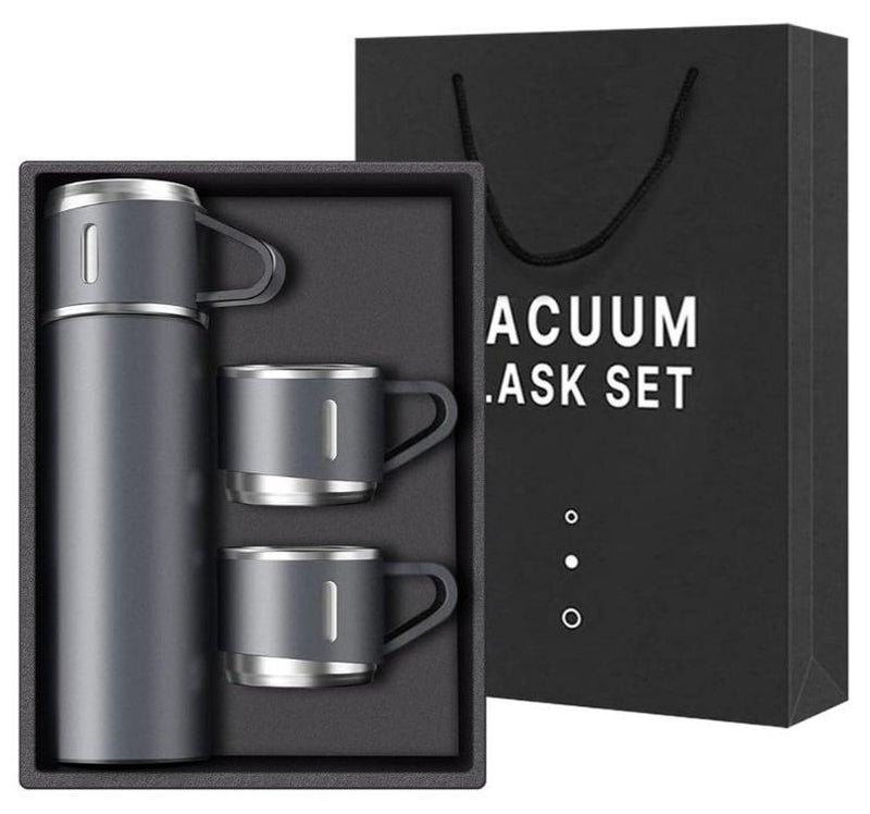 Vacuum Flask Original 500ml Thermos Mug with 3 Cups, Thermal Bottle, Vacuum Insulated Tea Coffee Thermos 304 Stainless Steel Travel Mug for Hot and Cold Drinks, Perfect for Kids and Babies. Leakproof Design and Great Gift for Outdoor, Office, Home, Sports - Coffee Mug Nescafe Cappuccino Tea - Car Seat Mug - Coffee Mug - Double Wall Stainless Steel Insulated - Vacuum Insulated Stainless Steel Double Wall Thermal Cup for Tea Coffee Travel - Thermos Set with 3 Cups - Stainless Steel Vacuum Insulated Water Bottle - Insulated Flask Set with 3 Cups - Image 1