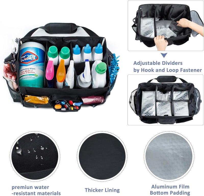 FRECOLSH Large Cleaning Supplies Organizer-Cleaning Caddy Organizer With Handles & Shoulder Strap-Cleaning Bags for Cleaning Suppliers-Housekeepers Wearable Cleaning Tote Upgraded Black - Image 2
