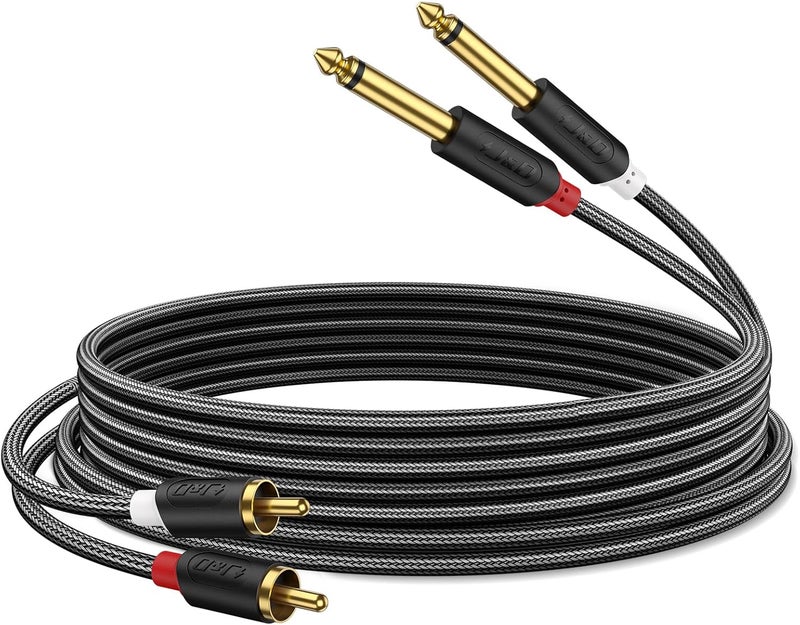 JD Gold Plated Dual 1/4" TS to RCA Cable - Stereo Audio Interconnect with Nylon Braid for Mixer, Amplifier, 3 Feet - Image 1