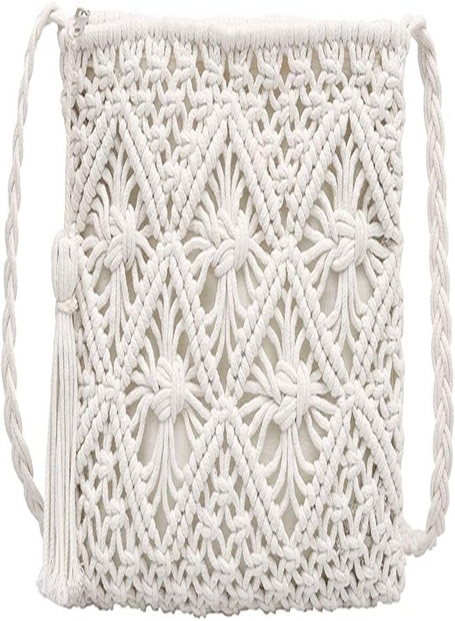 PARAH Women Small Cotton Crochet Cross-body Bag Bohemian Shoulder Bag Purse For Ladies (White) - Image 1