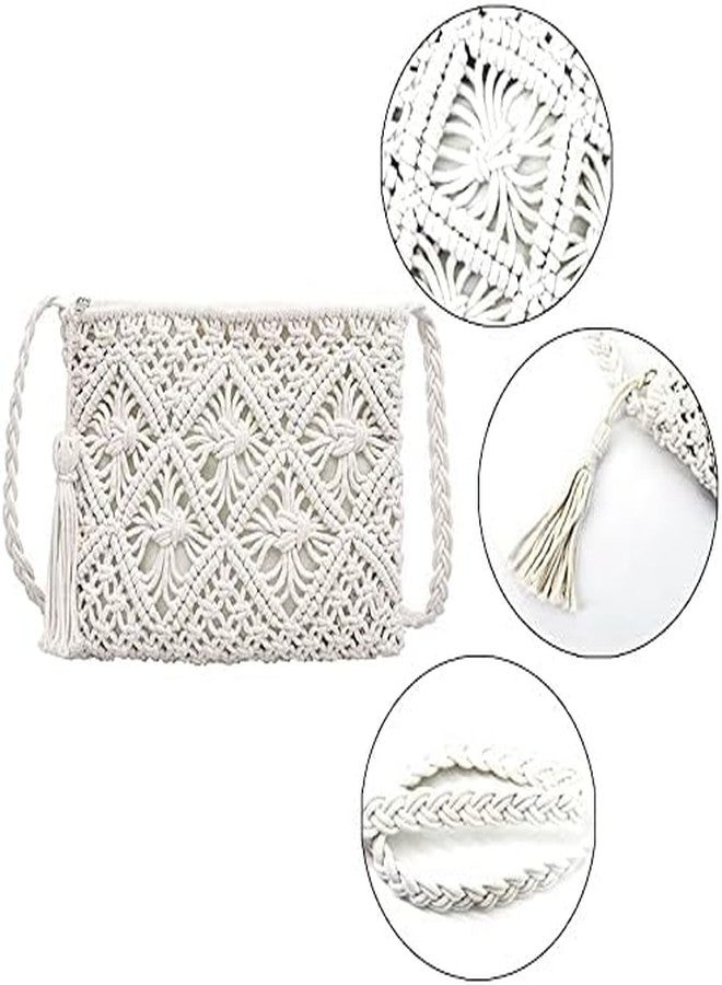 PARAH Women Small Cotton Crochet Cross-body Bag Bohemian Shoulder Bag Purse For Ladies (White) - Image 4
