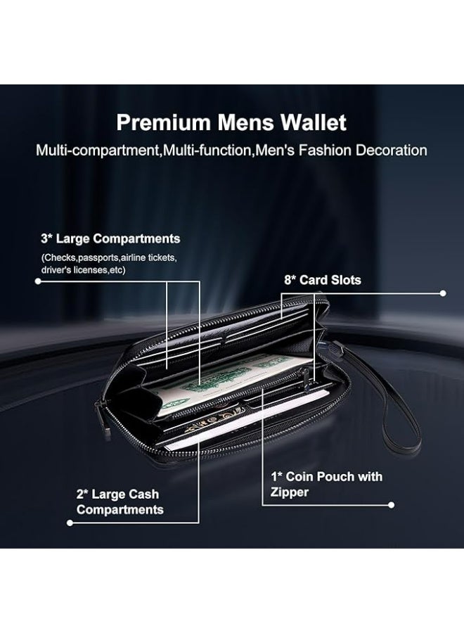 أركتيك هانتر محفظة Arctic Hunter طويلة للرجال مع صندوق هدايا، حامل جواز سفر بسحاب 1680D، جيب للعملات المعدنية، حزام معصم للنقود لدفتر الشيكات والنقود وبطاقات الائتمان وجواز السفر، لون أسود - Image 2