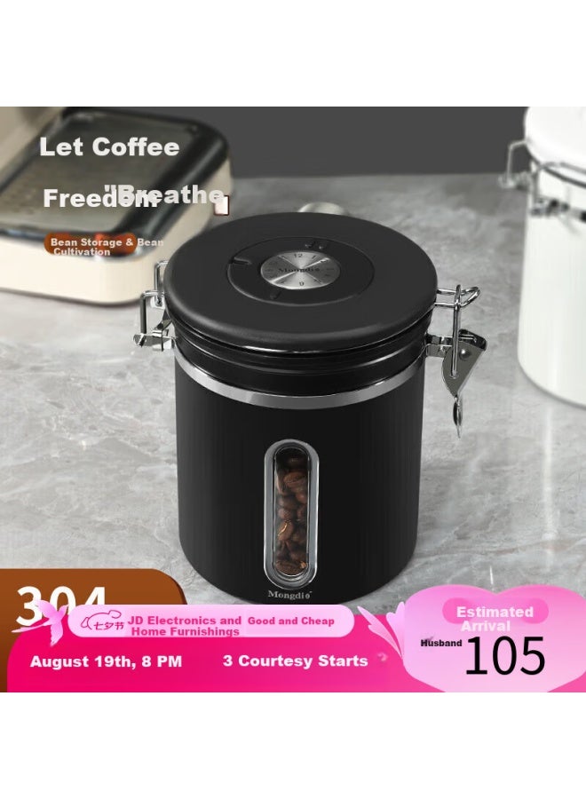 Mongdio Coffee Bean Sealed Storage Jar With One-way Exhaust Valve, Upgraded Transparent 304 Stainless Steel Coffee Canister - Image 1