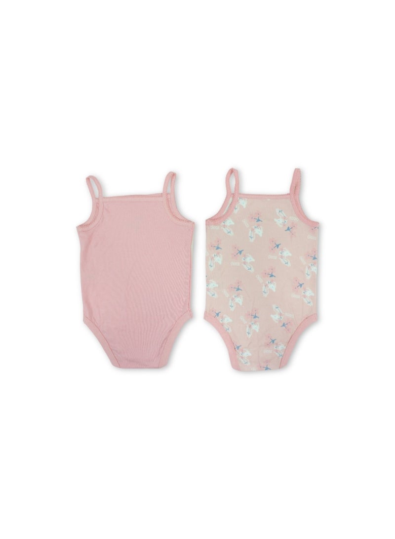 Baby Girls Cotton Sleeveless Bodysuit – Pink with Flowers Print - Image 2