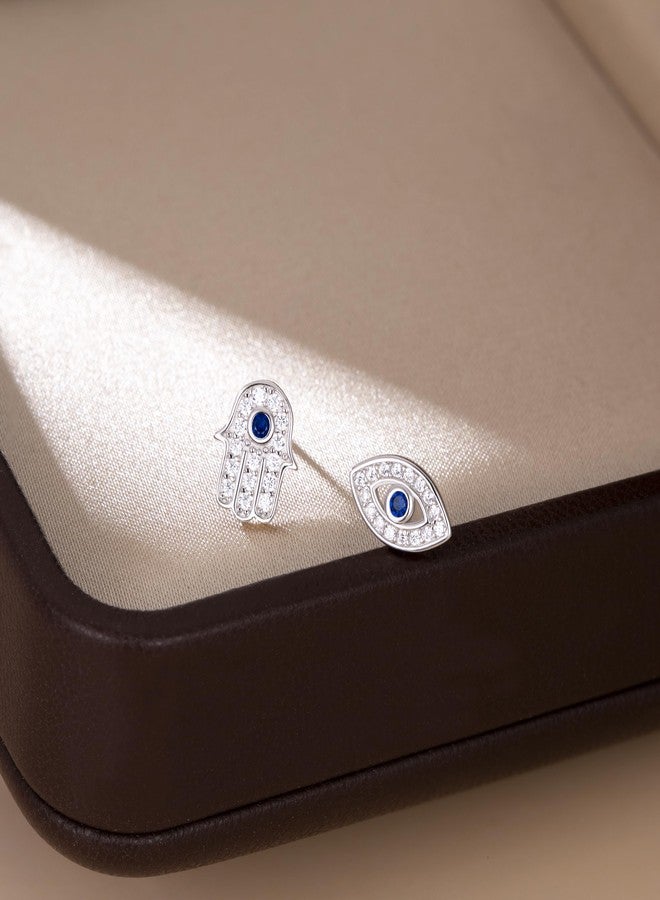 SLUYNZ Solid 925 Sterling Silver CZ Evil Eye Earrings Stud for Women Teen Girls Hamsa Hand Earrings Stud (A-Sterling Silver) - Image 5
