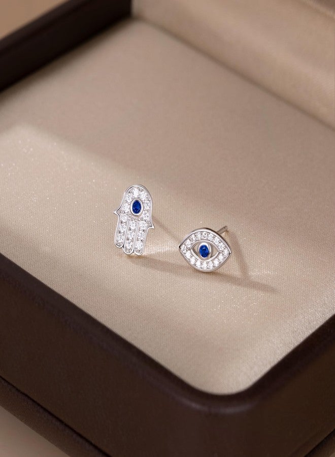 SLUYNZ Solid 925 Sterling Silver CZ Evil Eye Earrings Stud for Women Teen Girls Hamsa Hand Earrings Stud (A-Sterling Silver) - Image 4