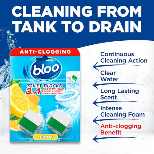 Bloo New Toilet Blocks, Pack of 2, Toilet Limescale Remover Cistern Block, Toilet Cleaner Block with Cleaning and Foaming Action, Toilet Fresheners, Lemon 2x50g - Image 2