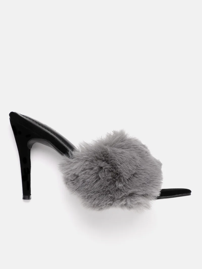 ZORIWORLD grey Panther Noir Grey Heels for Women - Faux Fur High Heels, 4 Inch Heel, PETA-approved Vegan for Women | Best Price UAE