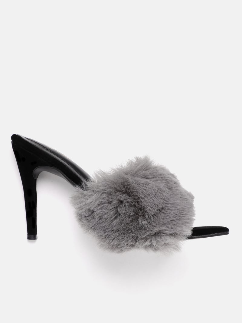 ZORIWORLD Panther Noir Grey Heels for Women - Faux Fur High Heels, 4 Inch Heel, PETA-approved Vegan - Image 3