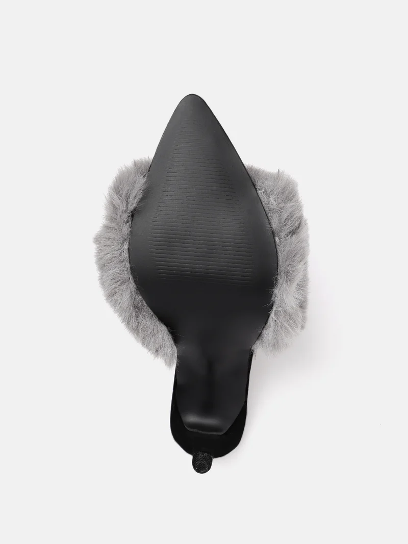 ZORIWORLD grey Panther Noir Grey Heels for Women - Faux Fur High Heels, 4 Inch Heel, PETA-approved Vegan for Women | Best Price UAE