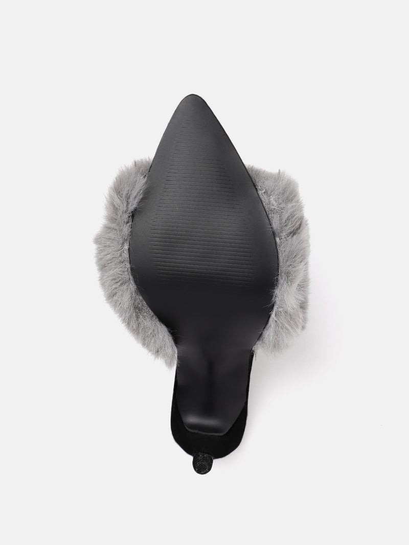 ZORIWORLD Panther Noir Grey Heels for Women - Faux Fur High Heels, 4 Inch Heel, PETA-approved Vegan - Image 4
