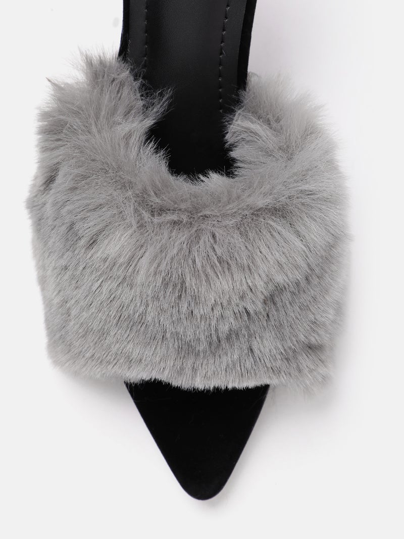 ZORIWORLD Panther Noir Grey Heels for Women - Faux Fur High Heels, 4 Inch Heel, PETA-approved Vegan - Image 5
