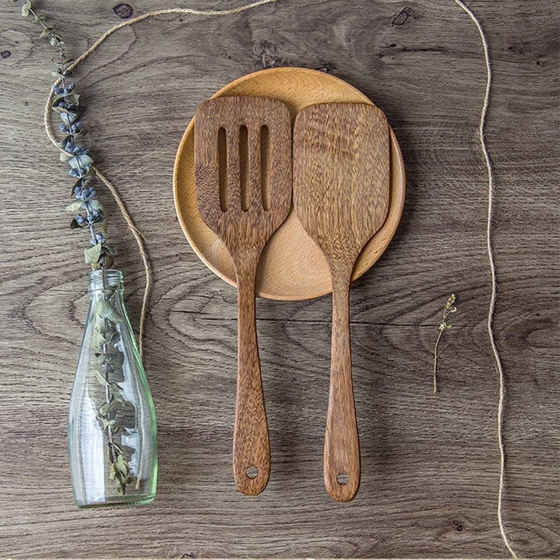 Renawe 5 Pcs Best Wooden Kitchen Utensils Set-Wooden Cooking Spatula, Ladle, Turner Paddle, Slotted Spoon, Angled Spatula Paddle, Cooking Stuff -Wood Nonstick Spatulas Utensil Cookware Spoons - Image 4