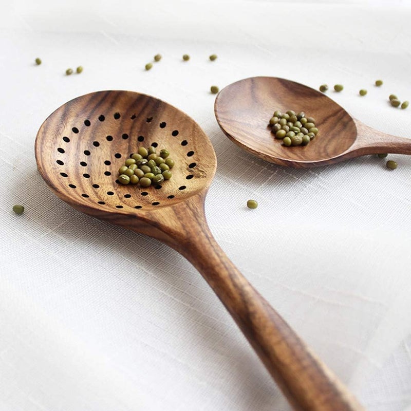 Renawe 5 Pcs Best Wooden Kitchen Utensils Set-Wooden Cooking Spatula, Ladle, Turner Paddle, Slotted Spoon, Angled Spatula Paddle, Cooking Stuff -Wood Nonstick Spatulas Utensil Cookware Spoons - Image 5