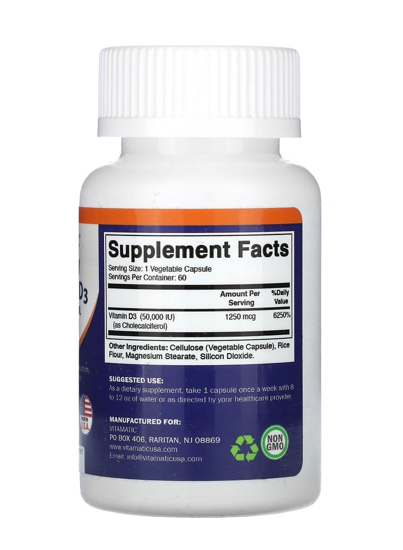 Vitamatic Vitamin D3, 50,000 IU 60 Vegetable Capsules - Image 2