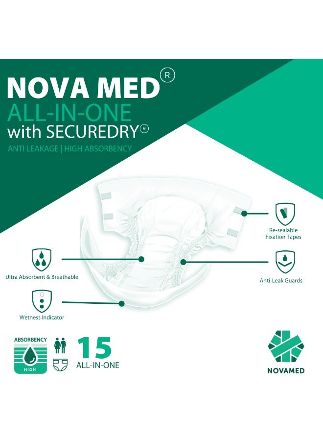 NOVAMED Nova Med All in Ones Incontinence Pads, Adult Nappies - 15 per Pack (X-Large) - 2880ml Absorbency - Image 3