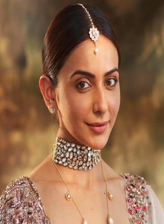 ACCESSHER Gold Plated Kundan Choker Necklace Set with Earrings | Bridal Necklace Jewelry Set | Traditional Choker set for Women and Grils - Image 2