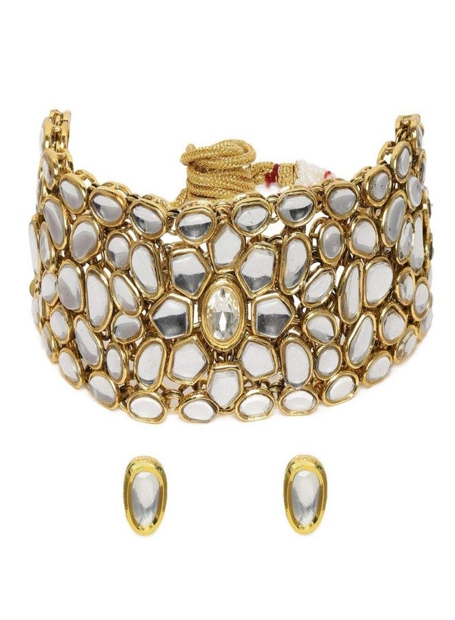 ACCESSHER Gold Plated Kundan Choker Necklace Set with Earrings | Bridal Necklace Jewelry Set | Traditional Choker set for Women and Grils - Image 1