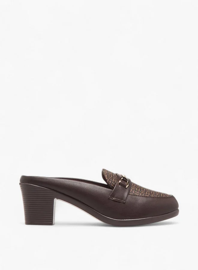 Flora Bella By Shoexpress Women's Textured Slip-On Mules with Metal Accent and Block Heels