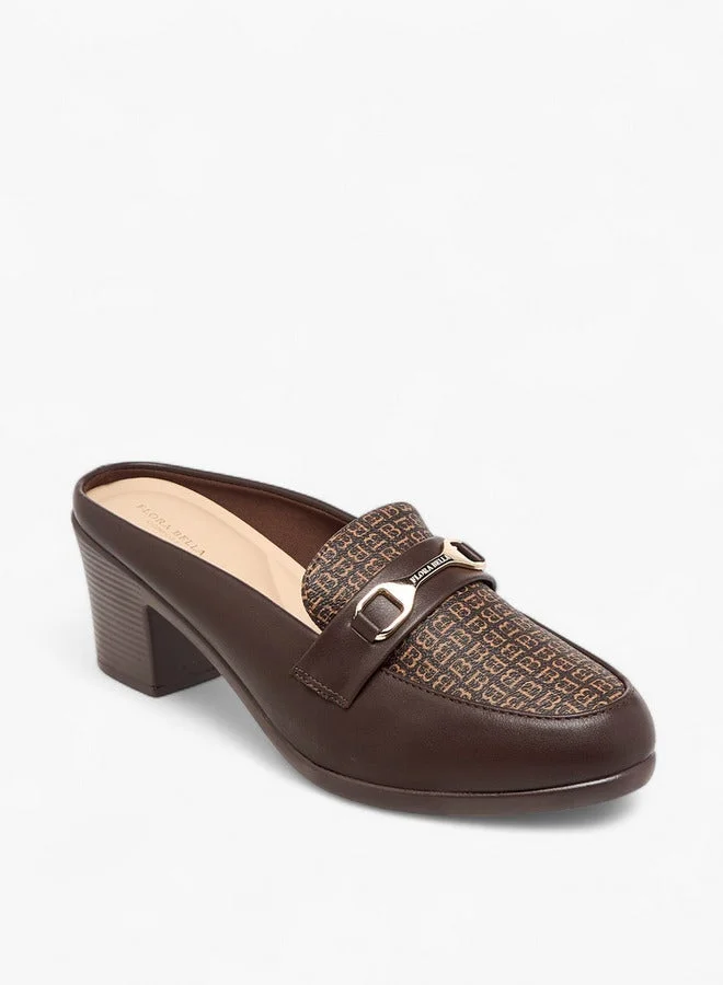 Flora Bella By Shoexpress Women's Textured Slip-On Mules with Metal Accent and Block Heels