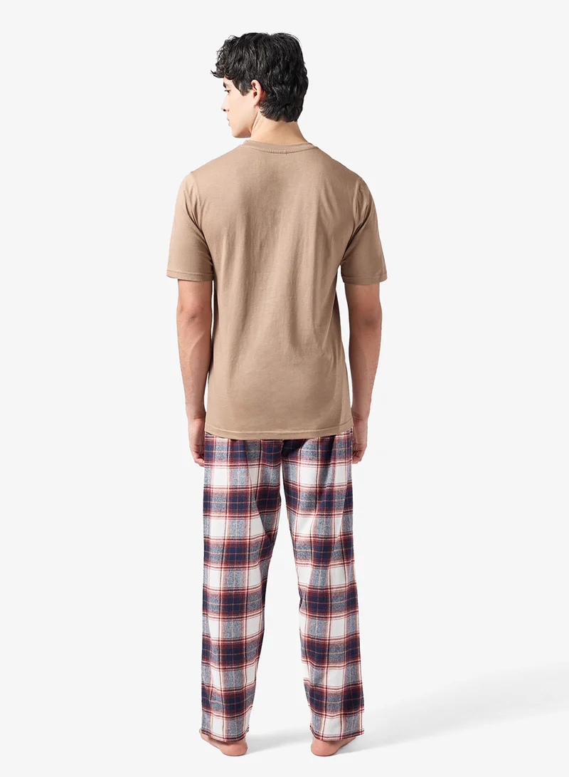Seventy Five  Essential Short Sleeve T-Shirt And Checked Pyjamas Set for Men | Best Price UAE