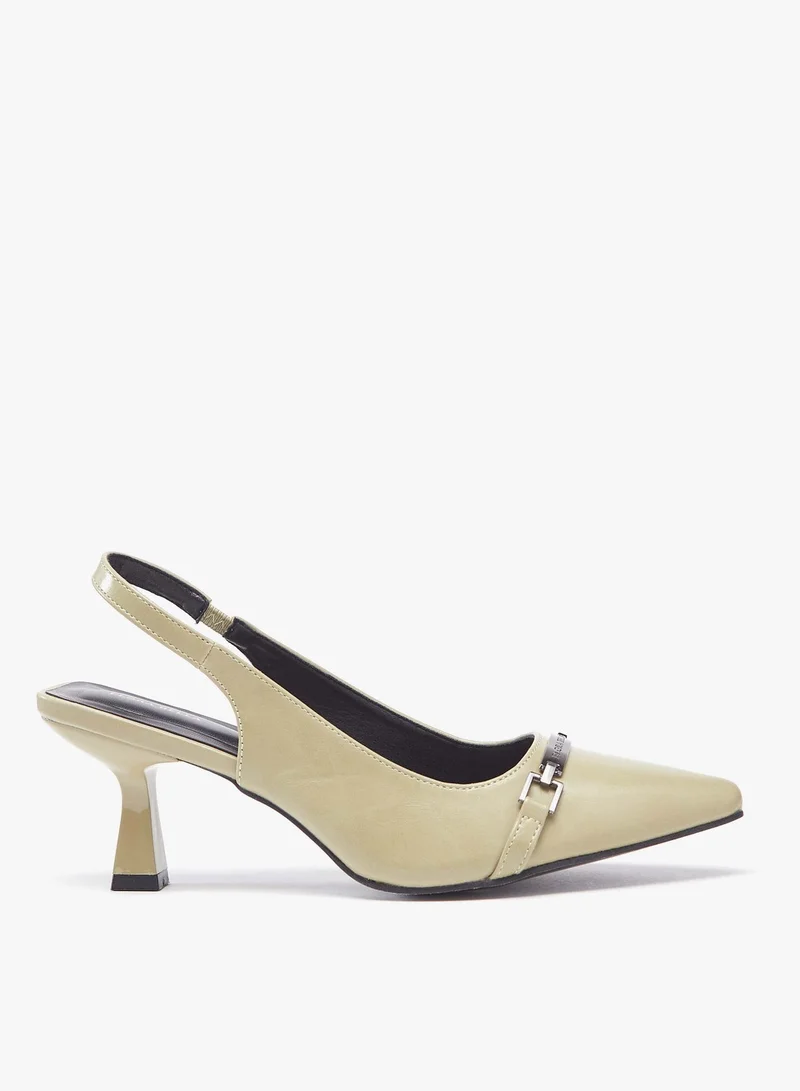 Flora Bella By Shoexpress Women Solid Slip-On Sling Back with Kitten Heels