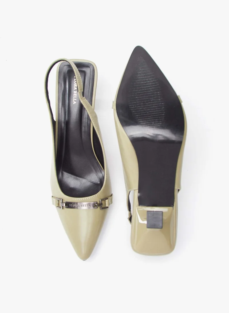 Flora Bella By Shoexpress Women Solid Slip-On Sling Back with Kitten Heels