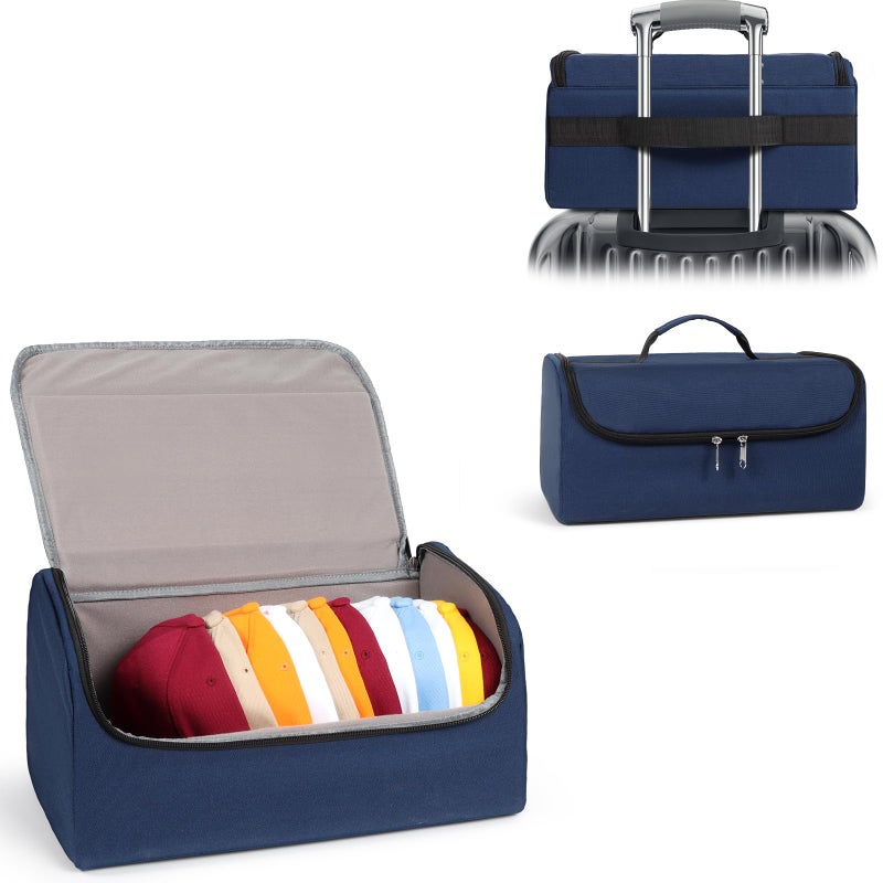 WOMACO Hat Organizer Bag for Baseball Caps Hard Shell Large Hat Storage Holder Bag for Travel and Moving Snapback Cap Carrier Case for 912 Caps Dark Blue Medium - Image 2