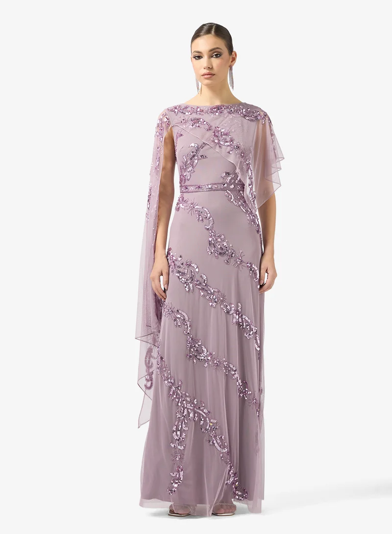 فروك اند فرل embellished cape sleeve mesh detailed dress