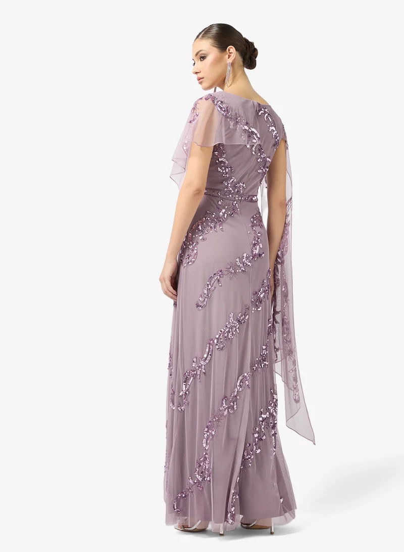 فروك اند فرل embellished cape sleeve mesh detailed dress