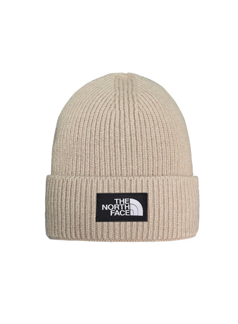 The North Face Beige Knitted Beanie, Classic Logo Warm Skull Cap