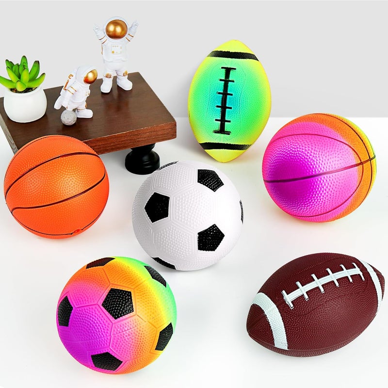 Billeeit Small Sports Balls for Toddler Pack of 6, 2 Each of 5" Football, Basketball, Soccer for Playground, Toy Balls Inflatable Multi-Sport Ball Set with 1 Pump for Indoor and Outdoor Activities - Image 4